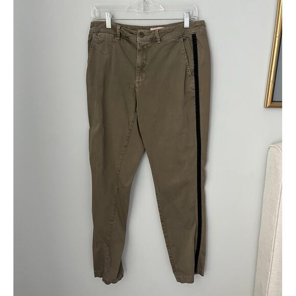 Anthropologie Relaxed Striped Chino Pants Velvet Army Green Boho Womens Size 30 - Picture 3 of 13